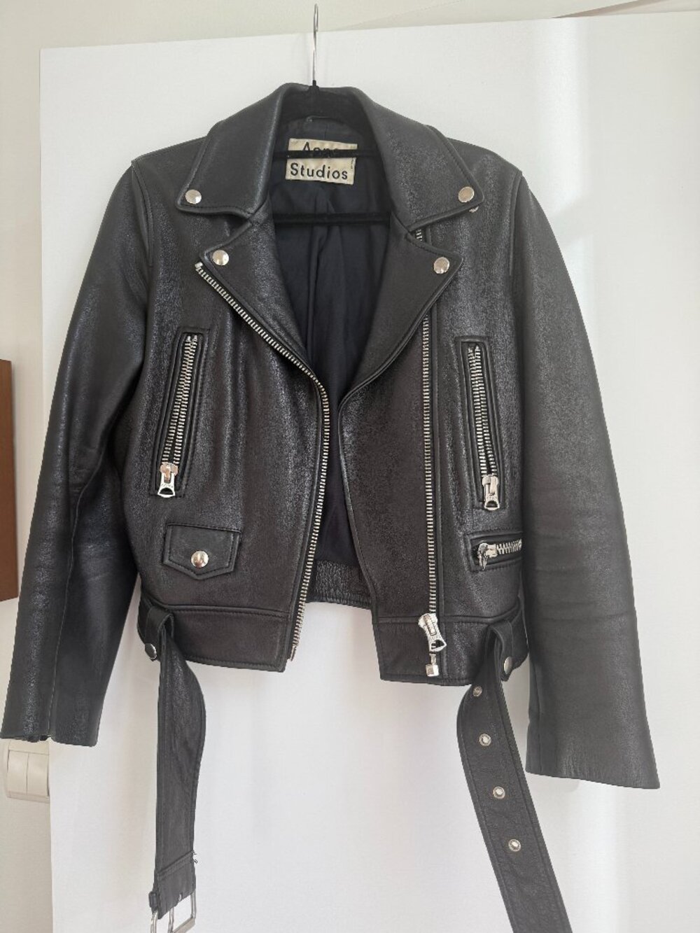 Acne Studios Mock Motorcycle Leather Jacket Black Moto Size 34